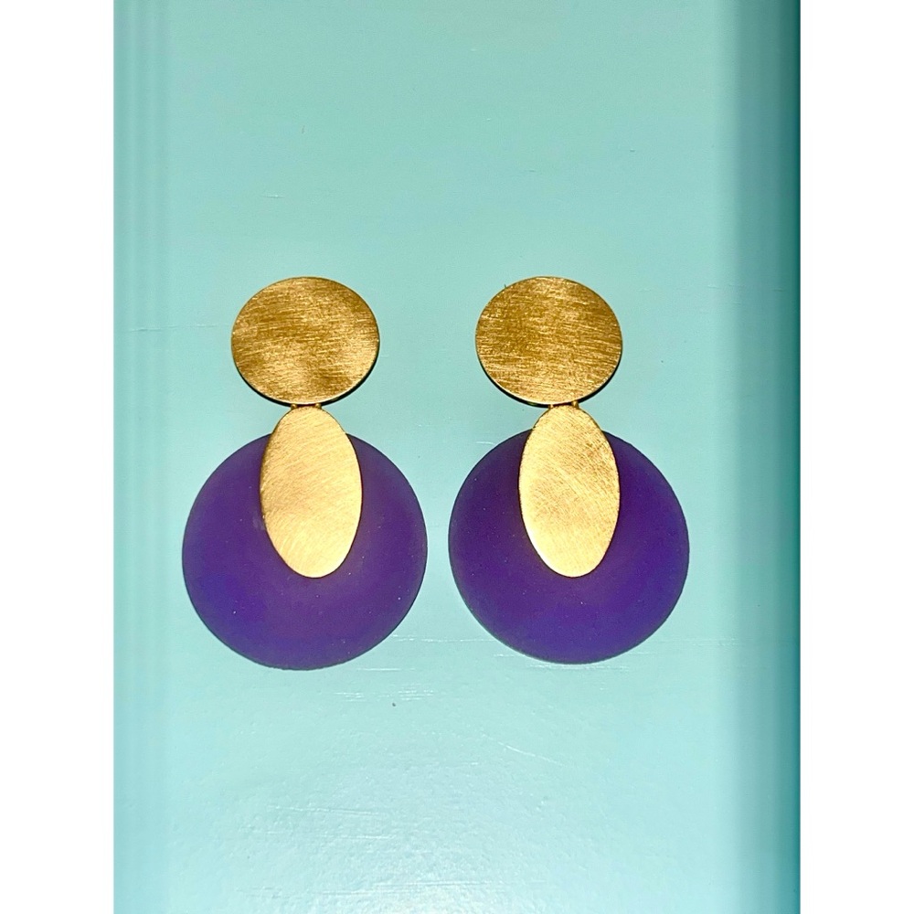 Purple and Gold-Toned Statement Clip-On Earrings